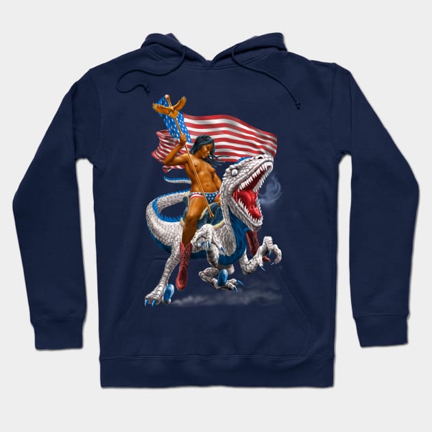 Rodeo Velociraptor or Patriosaur Hoodie by AyotaIllustration